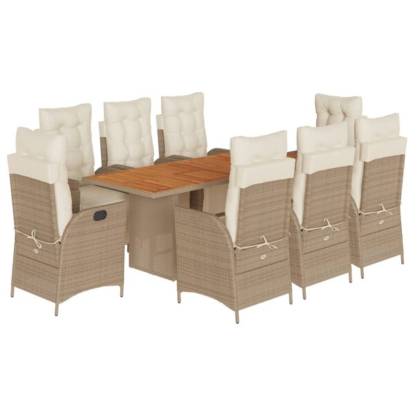 vidaXL Ensemble à manger de jardin et coussins 9 Pièces beige Poly rotin