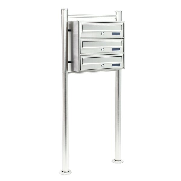 Bloc 3 boites aux lettres sur pied support 3 compartiments superposés acier inoxydable
