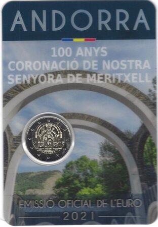 Monnaie 2 euros commémorative andorre 2021 - meritxell bu fdc coincard