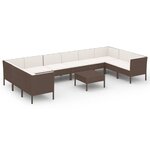 vidaXL Salon de jardin 11 Pièces avec coussins Résine tressée Marron