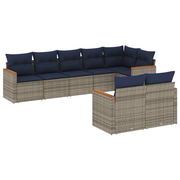 vidaXL Salon de jardin 8 Pièces avec coussins gris résine tressée