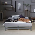Lit double 140x200 matelas bois gris