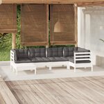 vidaXL Salon de jardin 6 Pièces avec coussins blanc bois de pin massif