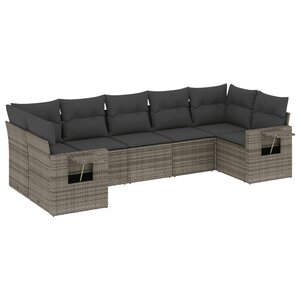 vidaXL Salon de jardin avec coussins 7 Pièces gris résine tressée