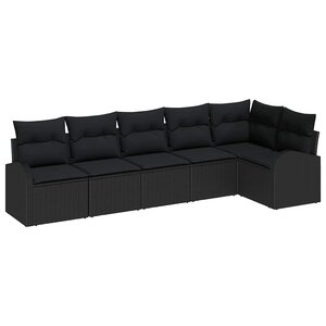 vidaXL Ensemble de canapé de jardin avec coussin 6 Pièces Noir Poly rotin