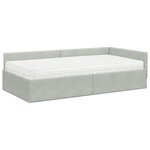 vidaXL Cadre de lit d'angle avec matelas 2 Pièces Gris clair Velours