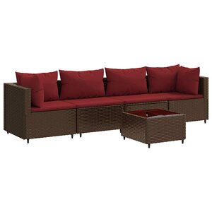 vidaXL Salon de jardin 5 Pièces avec coussins Marron Résine tressée