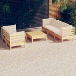 vidaXL Salon de jardin 6 Pièces avec coussins crème Bois de pin