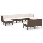 vidaXL Salon de jardin 9 Pièces avec coussins résine tressée marron