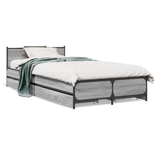 vidaXL Cadre de lit avec tiroirs sans matelas sonoma gris 75x190 cm