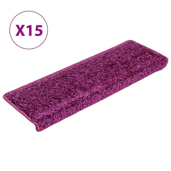 vidaXL Tapis d'escalier 15 pièces 65 x 21 x 4 cm Violet Bord rectangulaire