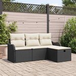 vidaXL Ensemble de canapé de jardin avec coussin 4 Pièces Noir Poly rotin
