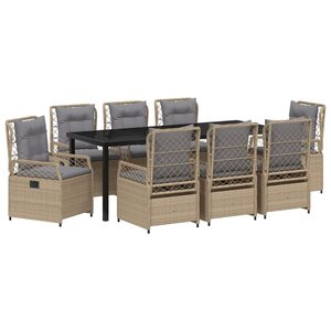 vidaXL Ensemble de salle à manger pour jardin 9 Pièces Beige polyrotin