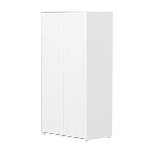 Flexa SAGA Armoire 2 portes a facades rainurees Blanche Boutons metalliques blancs