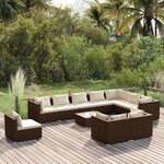 vidaXL Salon de jardin 11 Pièces avec coussins Résine tressée Marron