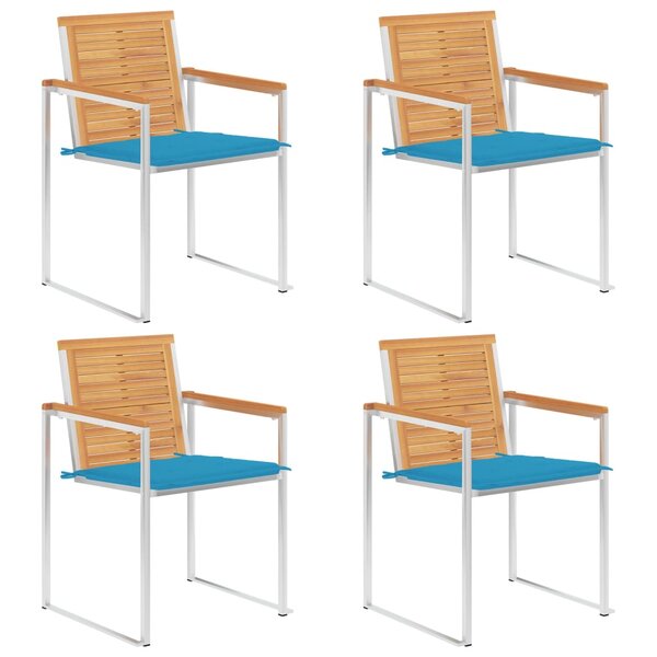 vidaXL Chaises de jardin 4 Pièces avec coussins Bois de teck massif