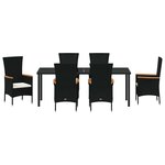vidaXL Ensemble de salle à manger pour jardin 7 Pièces Noir Poly rotin