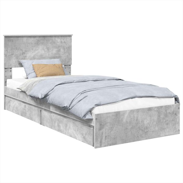 vidaXL Lit de Rangement Gris béton 90 x 200 cm Bois d'ingénierie