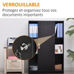 Armoire de bureau 2 portes coulissantes 80 x 40 x 120 cm sécurisée 2 étagères moderne épuré en panneau de particules noir 21_0002431
