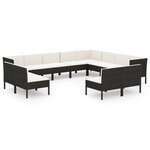 vidaXL Salon de jardin 12 Pièces avec coussins Résine tressée Noir