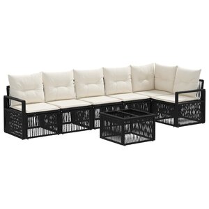 vidaXL Ensemble de canapé de jardin 7 Pièces Noir polyrotin