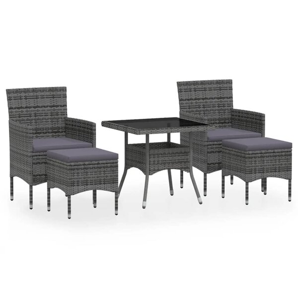vidaXL Ensemble à Manger jardin 5 Pièces résine tressée verre trempé Gris