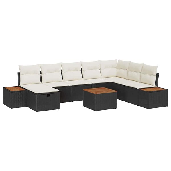 vidaXL Ensemble de canapé de jardin avec coussin 9 Pièces Noir Poly rotin