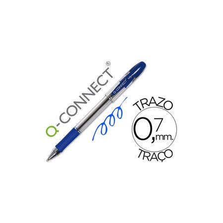 Stylo-bille transparent trait 0.4mm pointe 0.7mm grip caoutchouc coloris bleu x 12 Q-CONNECT