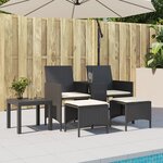 vidaXL Canapé de jardin 2 places avec table et tabourets noir rotin