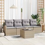vidaXL Canapé de jardin 5 pièces avec coussins en rotin synthétique beige