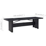 vidaXL Table de jardin Noir 240x90x74 cm Résine tressée et verre