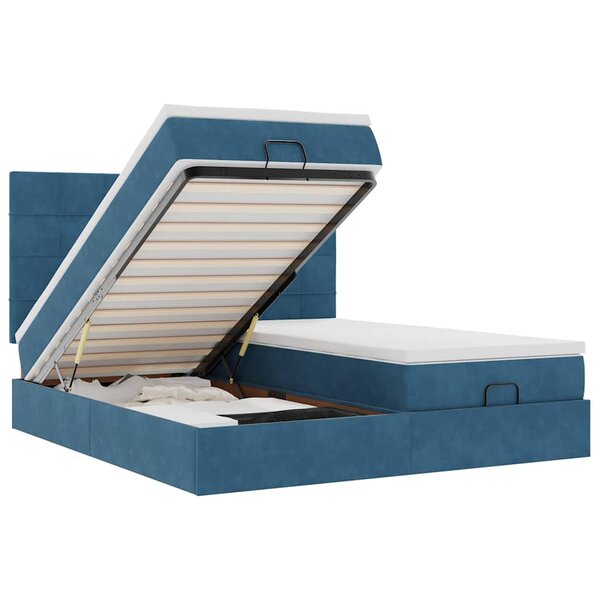 VidaXL Cadre de lit ottoman avec matelas bleu foncé 160x200 cm velours
