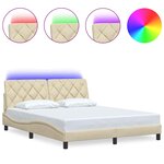 vidaXL Cadre de lit avec LED sans matelas crème 160x200 cm tissu