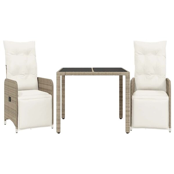 vidaXL Ensemble de bistro de jardin 3 Pièces coussins marron poly rotin