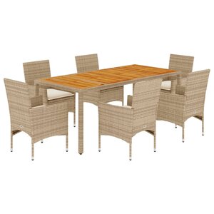 vidaXL Ensemble à manger de jardin et coussins 7Pièces beige rotin acacia