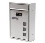 Boîte lettres murale gris argent sans clé – Serrure 3 chiffres  21 5x9x32 cm acier poudré sécurisée