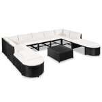 vidaXL Salon de jardin 12 Pièces avec coussins Résine tressée Noir