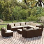 vidaXL Salon de jardin 10 Pièces avec coussins Résine tressée Marron