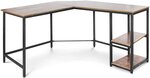 Bureau d'ordinateur d'angle avec étagères 138 cm mdf cadre en fer style industriel rustique bureau informatique en forme de L table d'étude de travail marron 01_0000095