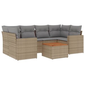 vidaXL Salon de jardin avec coussins 7Pièces mélange beige résine tressée