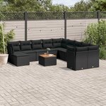 vidaXL Salon de jardin 12 Pièces avec coussins noir résine tressée
