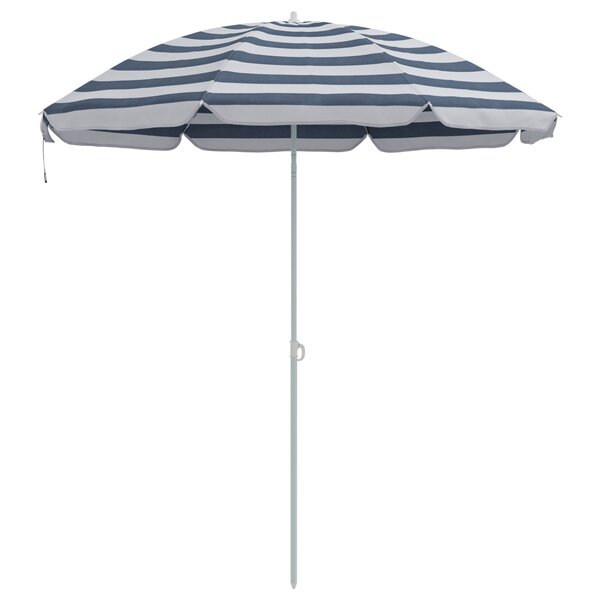 vidaXL Parasol de plage avec poteau en métal bleu et blanc 161 x 193 cm en polyester.