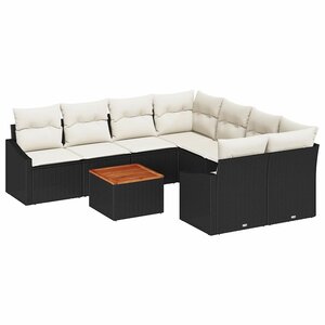 vidaXL Ensemble de canapé de jardin avec coussin 9 Pièces Noir Poly rotin