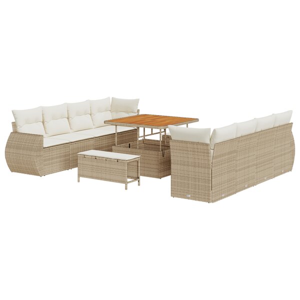 Ensemble de 11 Pièces de Canapé de Jardin avec Coussins en Rotin Beige Acacia