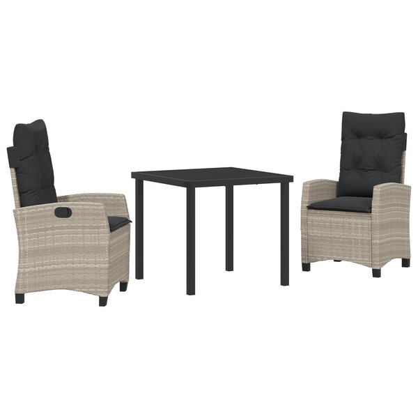 vidaXL Ensemble de salle à manger de jardin de 3 pièces avec coussins Gris clair Poly rotin