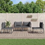 vidaXL Salon de jardin 4 Pièces avec coussins anthracite résine tressée