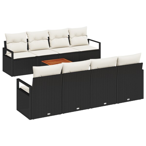 Ensemble de Canapés de Jardin 9 Pièces vidaXL avec Coussins Noir Poly Rattan Acacia