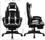 Fauteuil gamer chaise gaming siège de bureau réglable avec repose-pieds télescopique ergonomique mécanisme basculent appui-tête support lombaire charge 150 kg noir et blanc 12_0000398