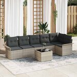 vidaXL Set de canapés de jardin 7 pièces avec coussins en poly rattan gris