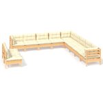 vidaXL Salon de jardin 11 Pièces avec coussins crème Bois de pin solide